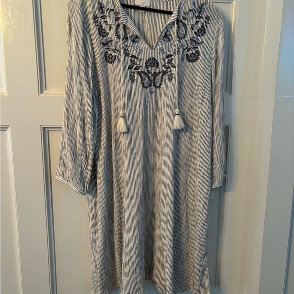 J Jill Bohemian Cotton Gauze Pinstripe dress Size Medium - Picture 2 of 7